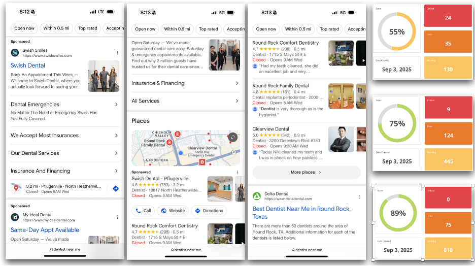 Mobile search results for dentists