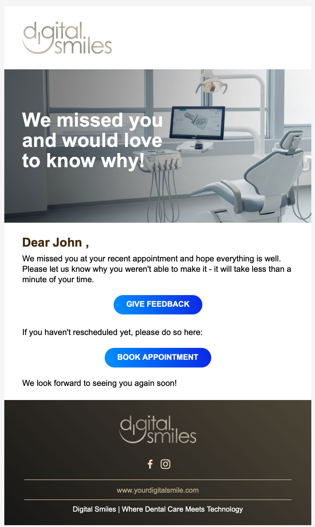 Advanced missed appointment messages