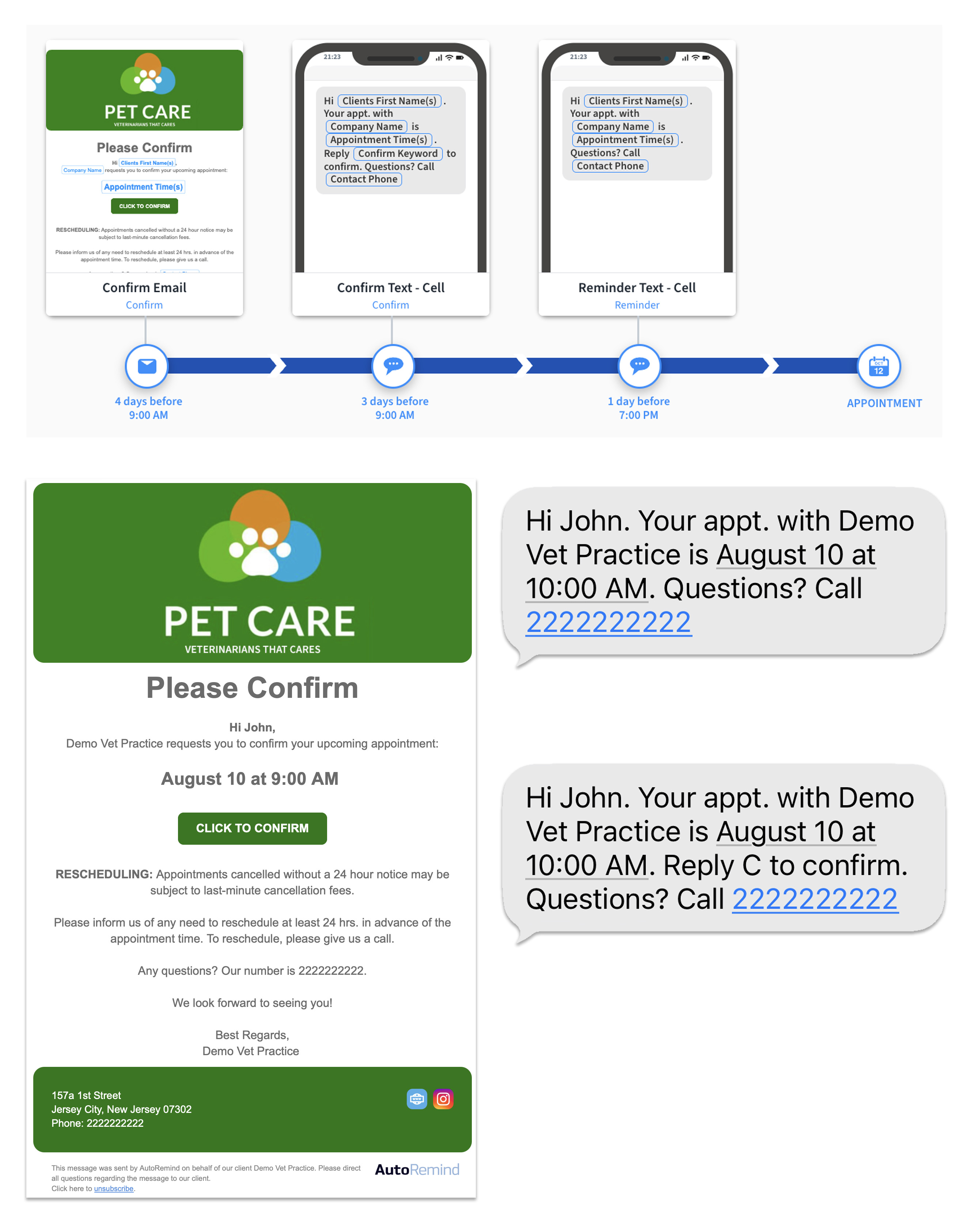 Reminders and pre-appointment instructions