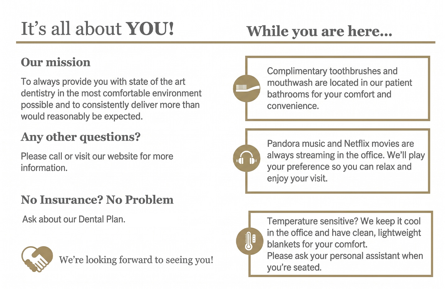 It's all about YOU! Our mission and what to expect while you are here.